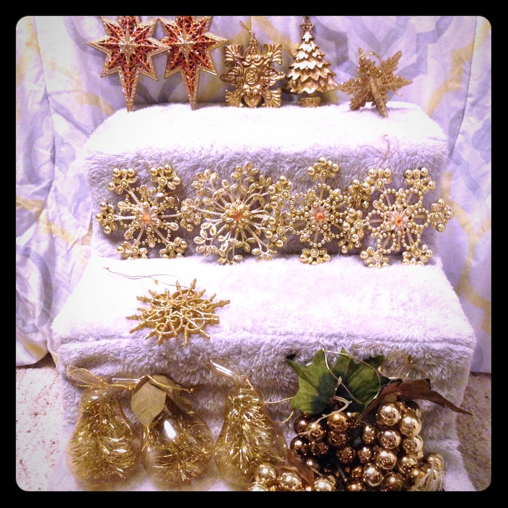 Large Gold Christmas Ornament Lot